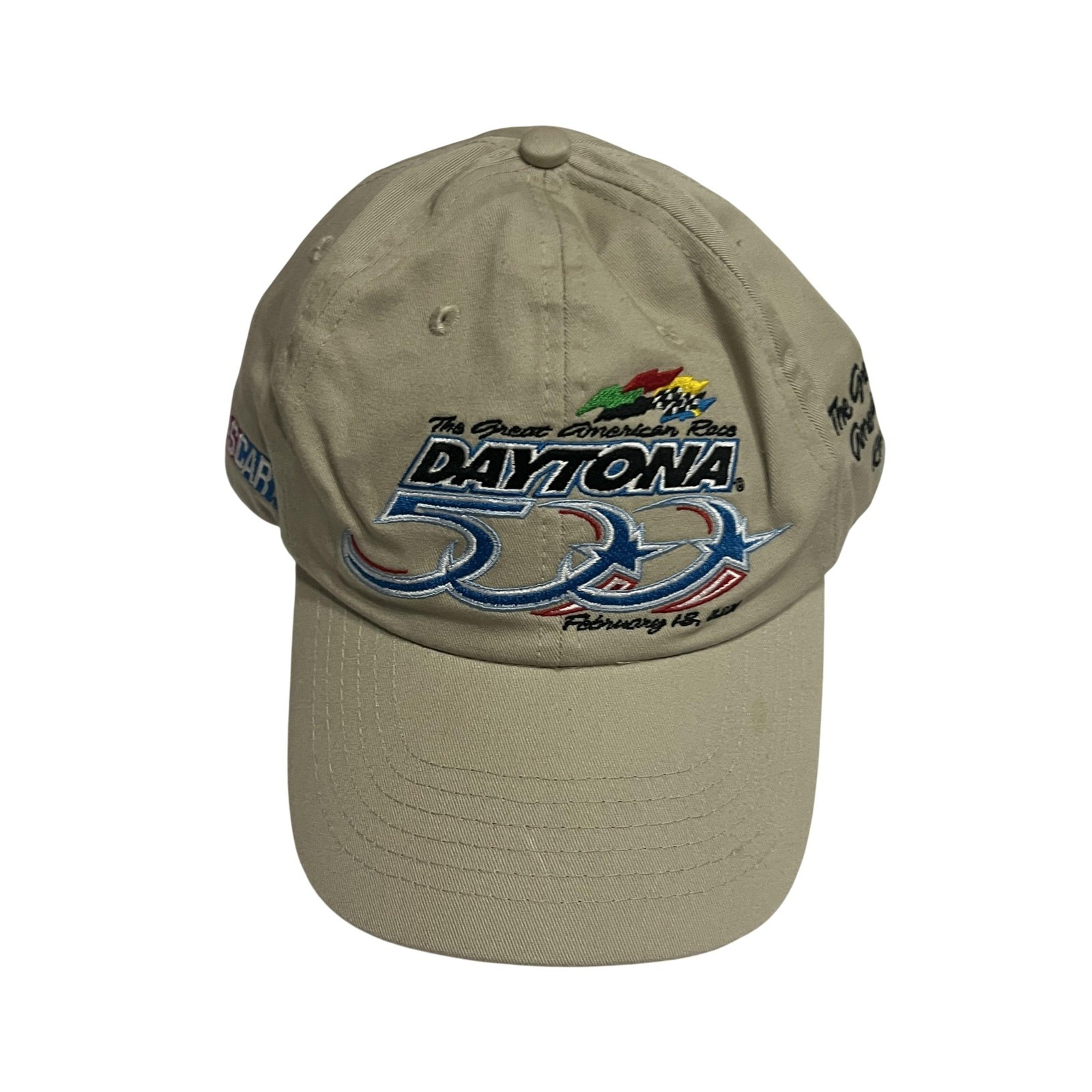 Vintage Daytona 500 Hat Cap Mens One Size Beige Nascar Racing Snap Back 2001